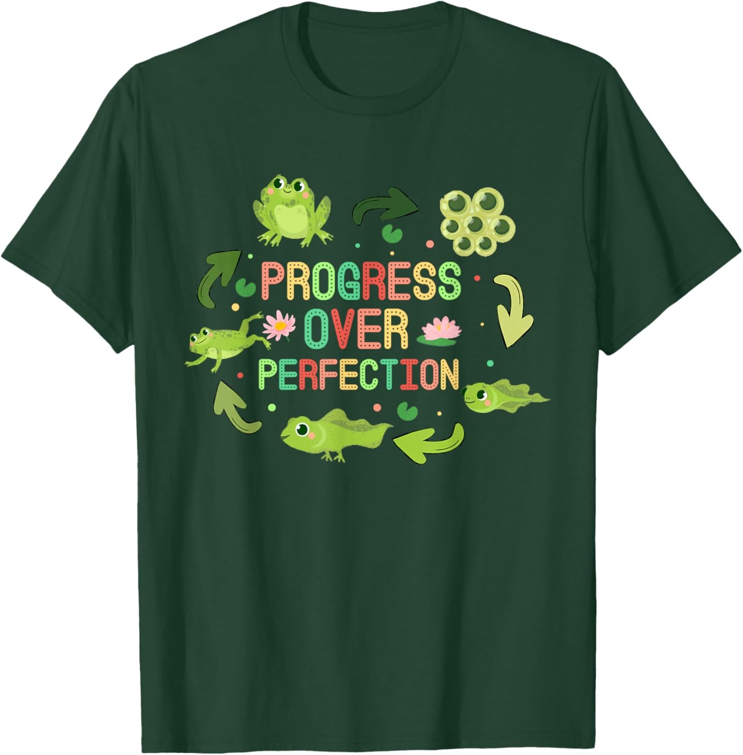 Progress Over Perfection Frog back to School Teacher T-Shirt - T-Shirt | Forest