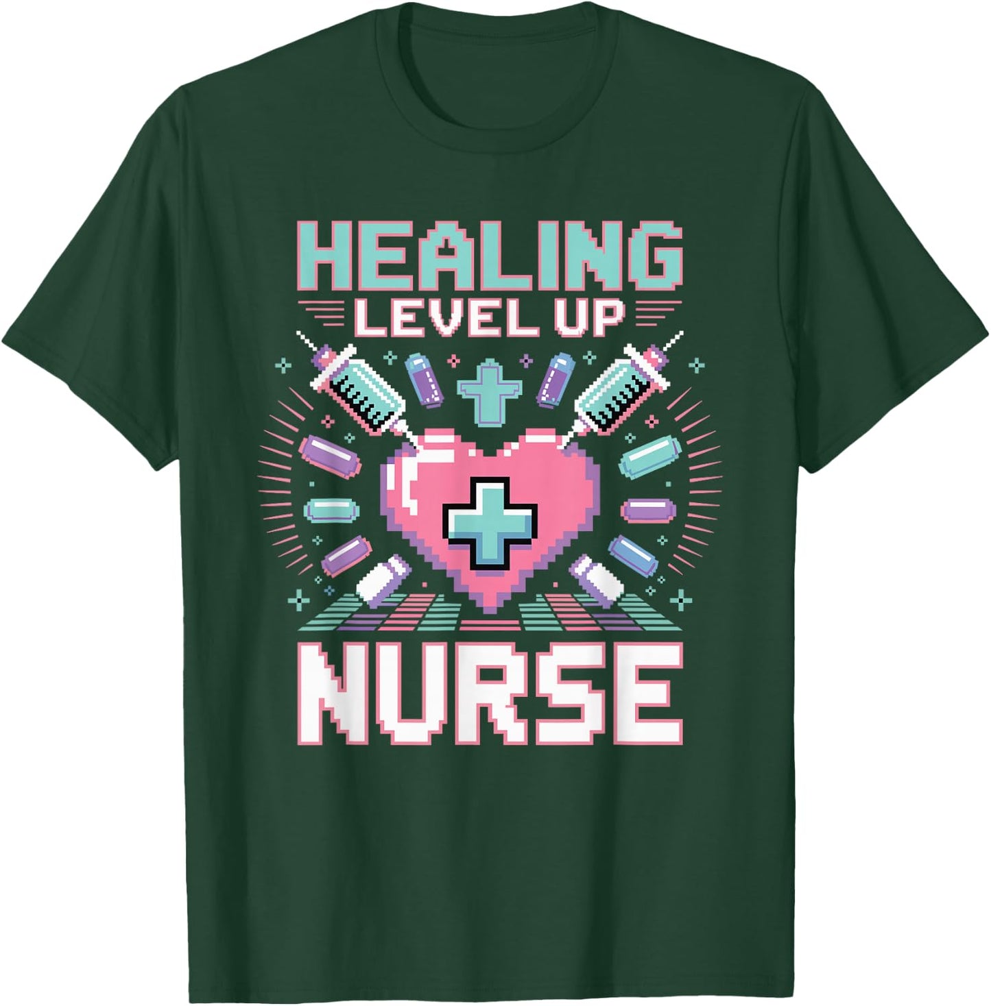 Gaming Nurse Level Up Healing RN Pixel Art Funny Nursing T-Shirt - T-Shirt | Forest
