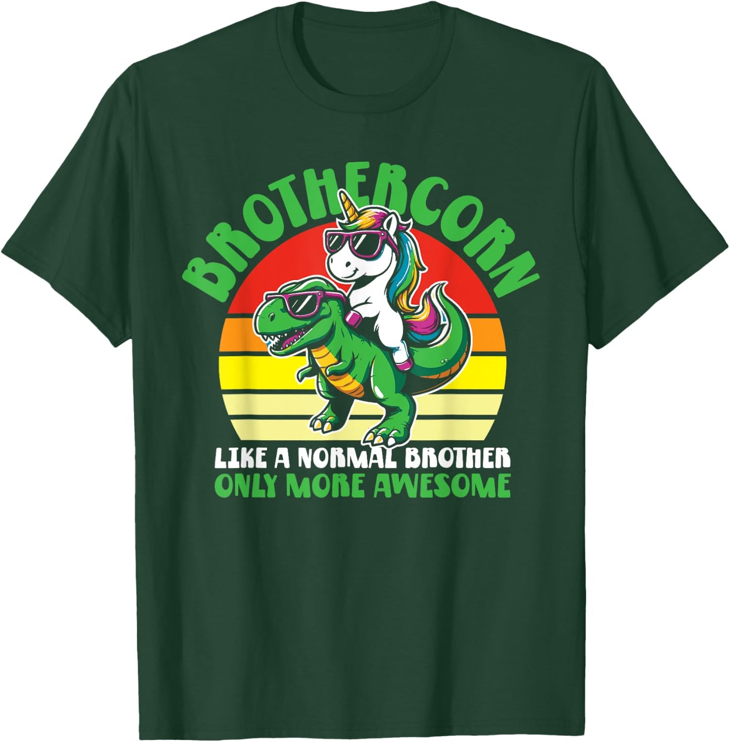 Brothercorn Funny Unicorn Riding T-Rex For Boys Kids Retro T-Shirt - T-Shirt | Forest