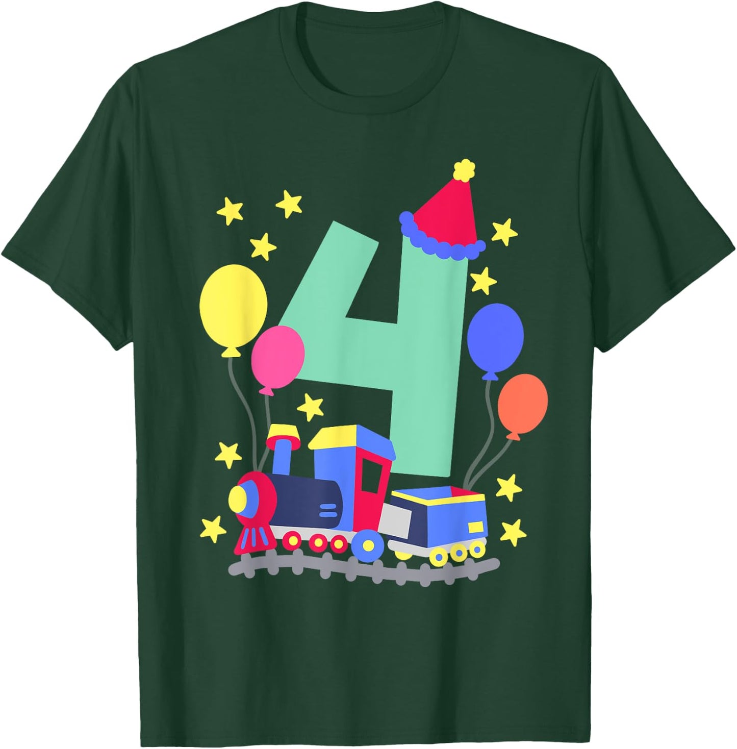 4th Birthday Train Lovers I'm 4 Boys Kids Four Years Old T-Shirt - T-Shirt | Forest