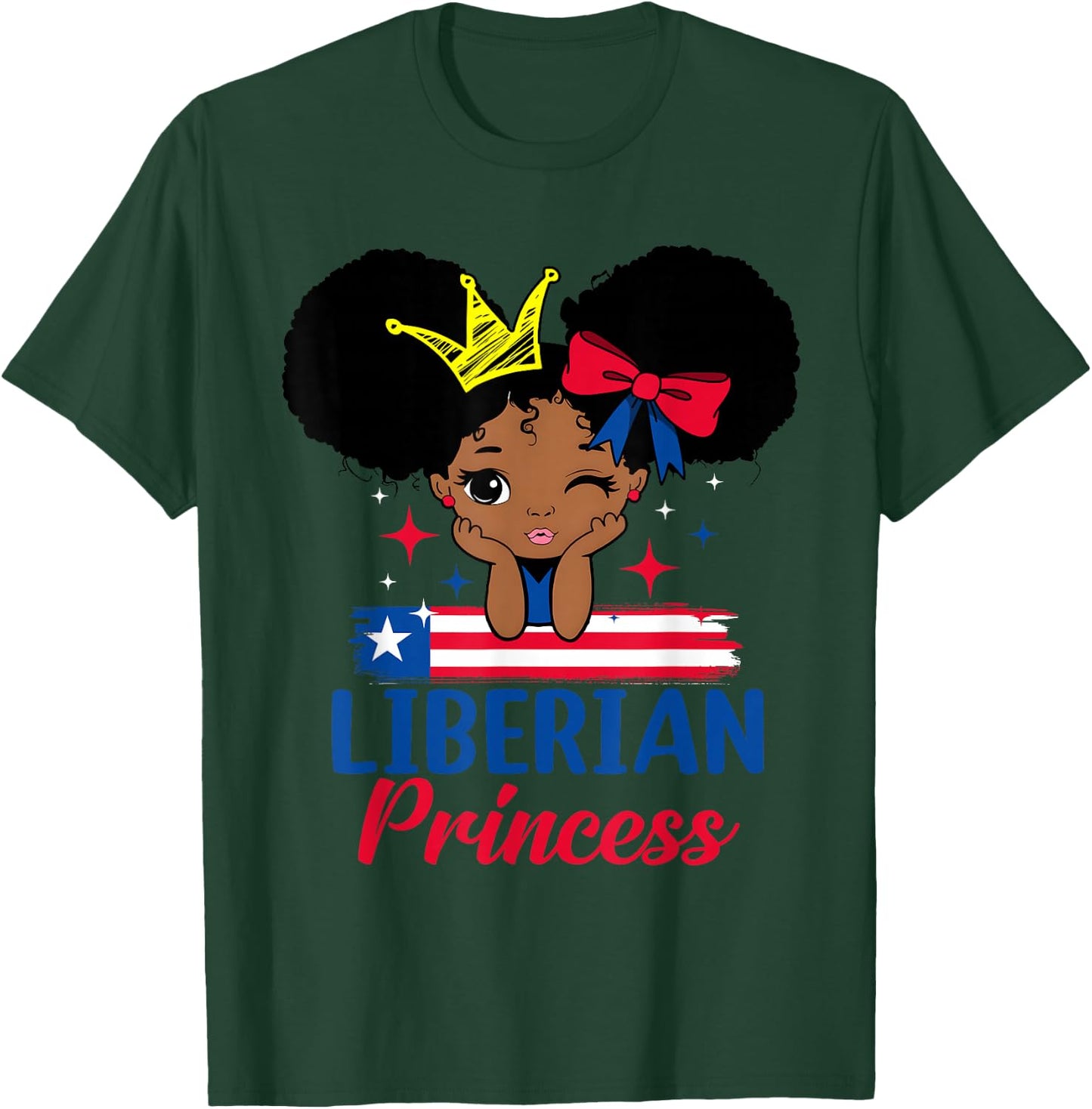 Liberian Princess Liberia Girl Melanin Cute Liberian Flag T-Shirt - T-Shirt | Forest