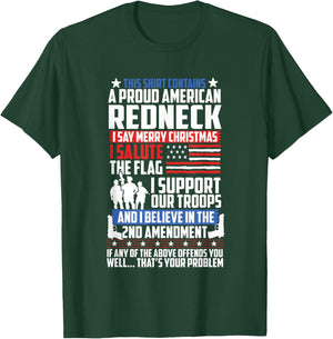 A Proud American Redneck Support Guns Troops Flag T Shirt T-Shirt - T-Shirt | Forest
