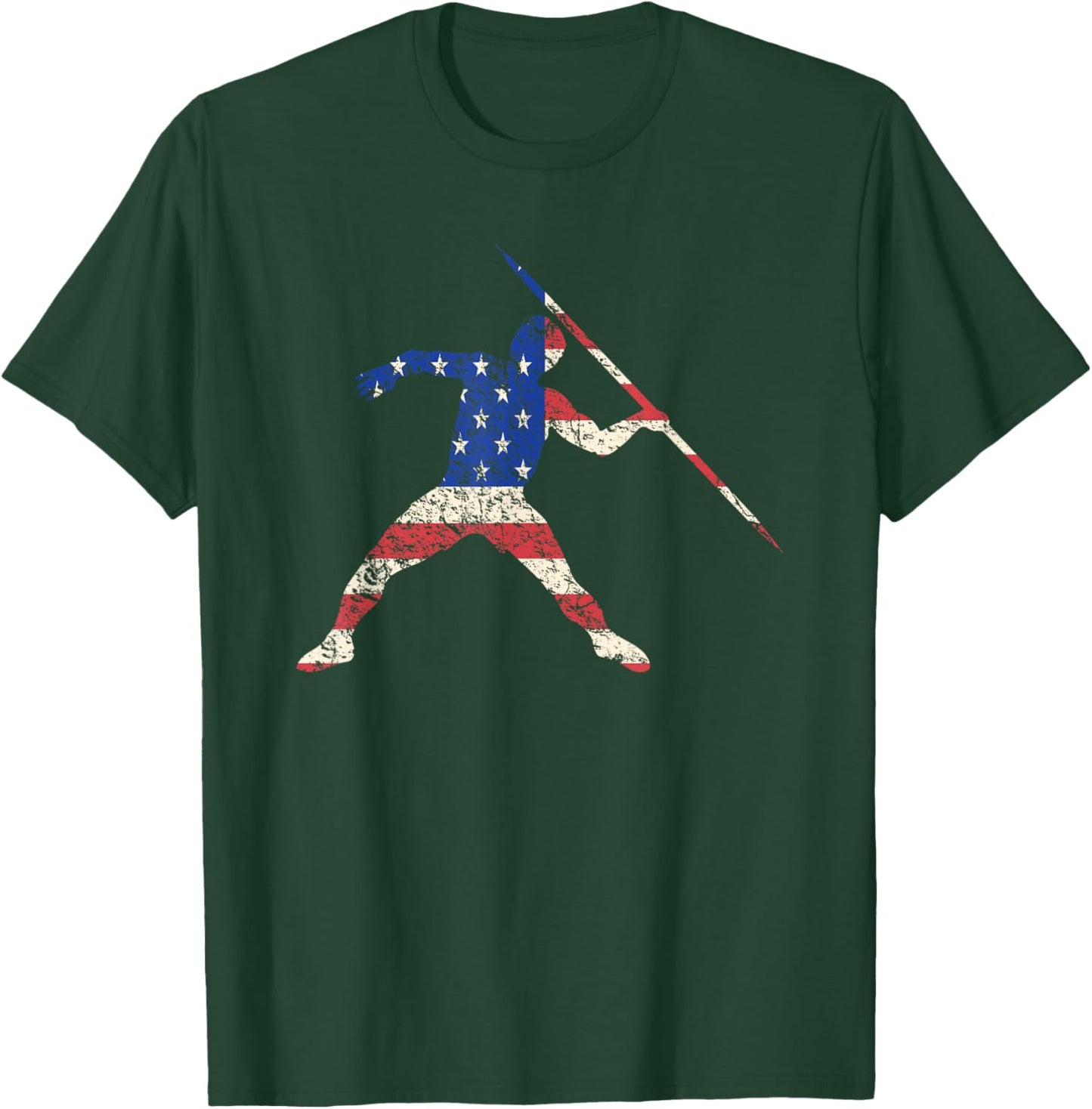 Javelin Thrower American Flag Track and Field Women Kids Men T-Shirt - T-Shirt | Forest