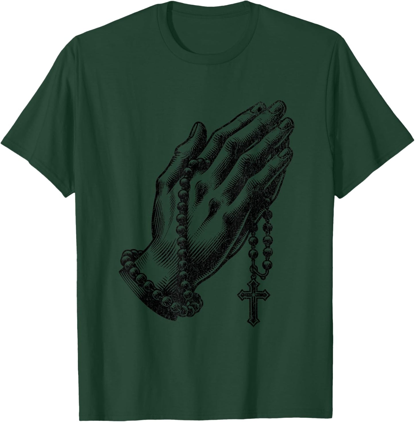 Catholic Rosary Beads Praying Hands Christian Religion , Small, Grey T-Shirt - T-Shirt | Forest