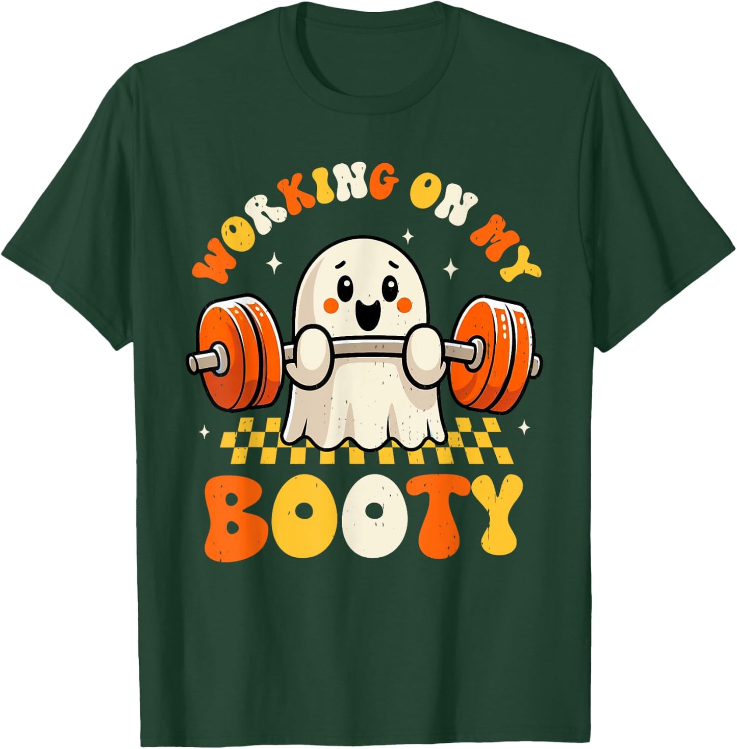 Groovy Working On My Booty Boo-Ty Funny Halloween Gym Ghost T-Shirt - T-Shirt | Forest