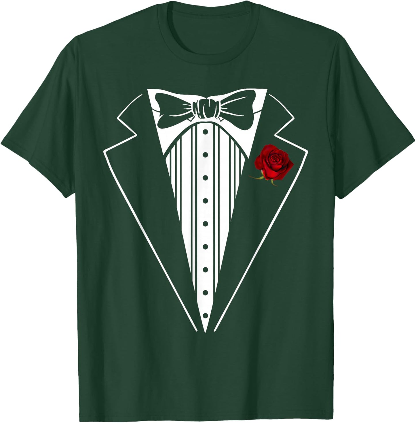 Tuxedo Funny Kids Adult Red Rose Boutonniere Tuxedo Costume T-Shirt - T-Shirt | Forest