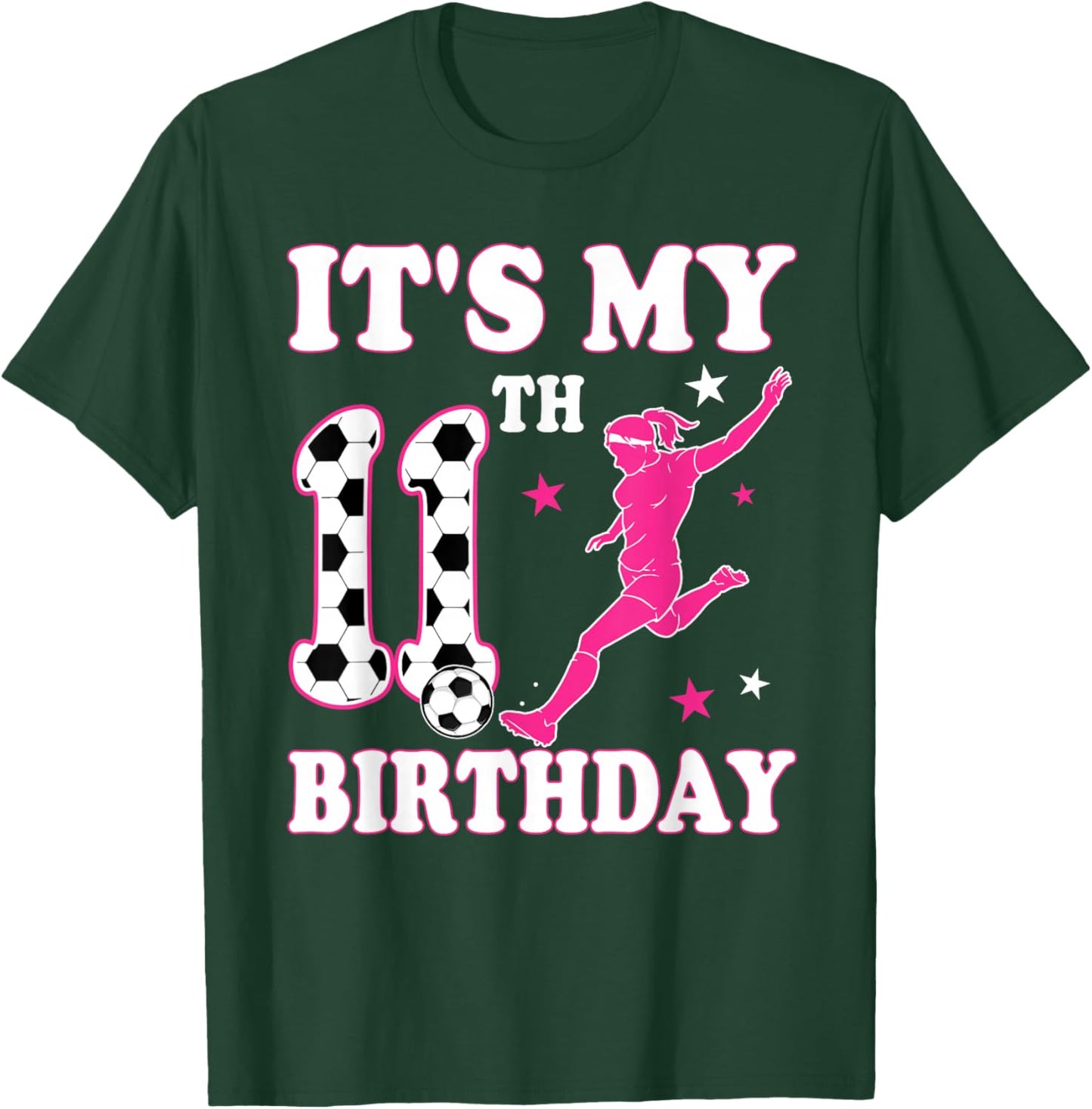 11th Birthday Soccer Themed 11 Year Old Girl Birthday T-Shirt - T-Shirt | Forest