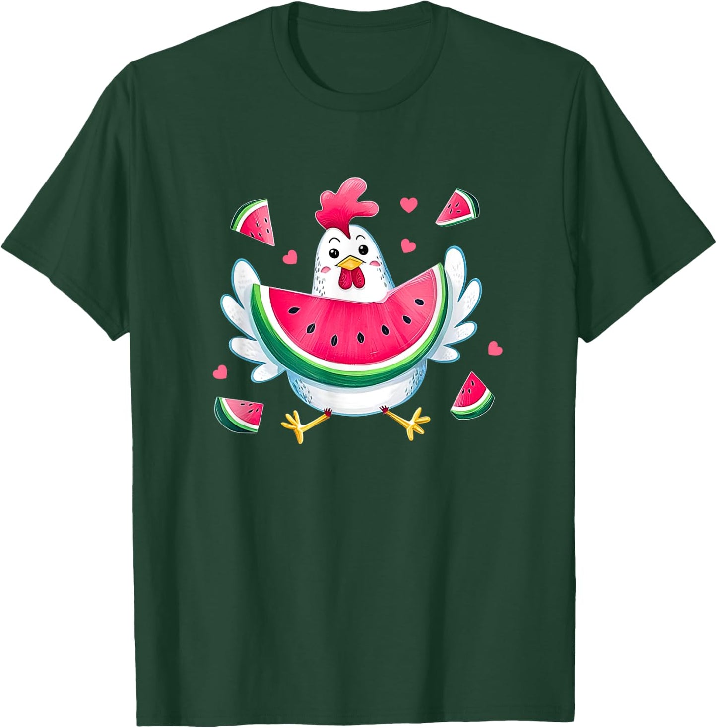 Cute Chicken Eating Watermelon Fruit Summer Funny Chicken T-Shirt - T-Shirt | Forest