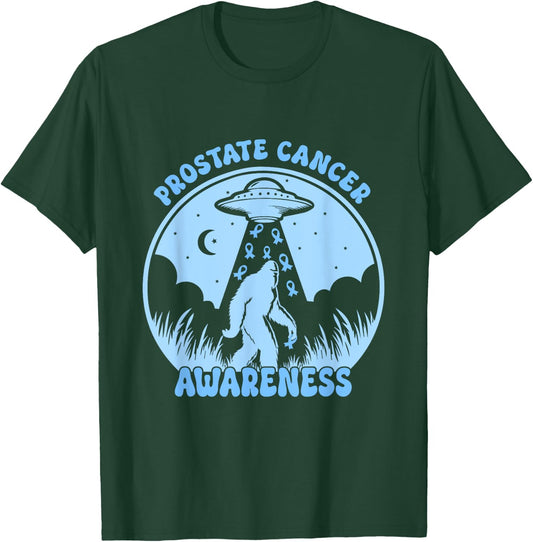 Prostate Cancer Awareness Funny Bigfoot UFO Blue Ribbon T-Shirt - T-Shirt | Forest