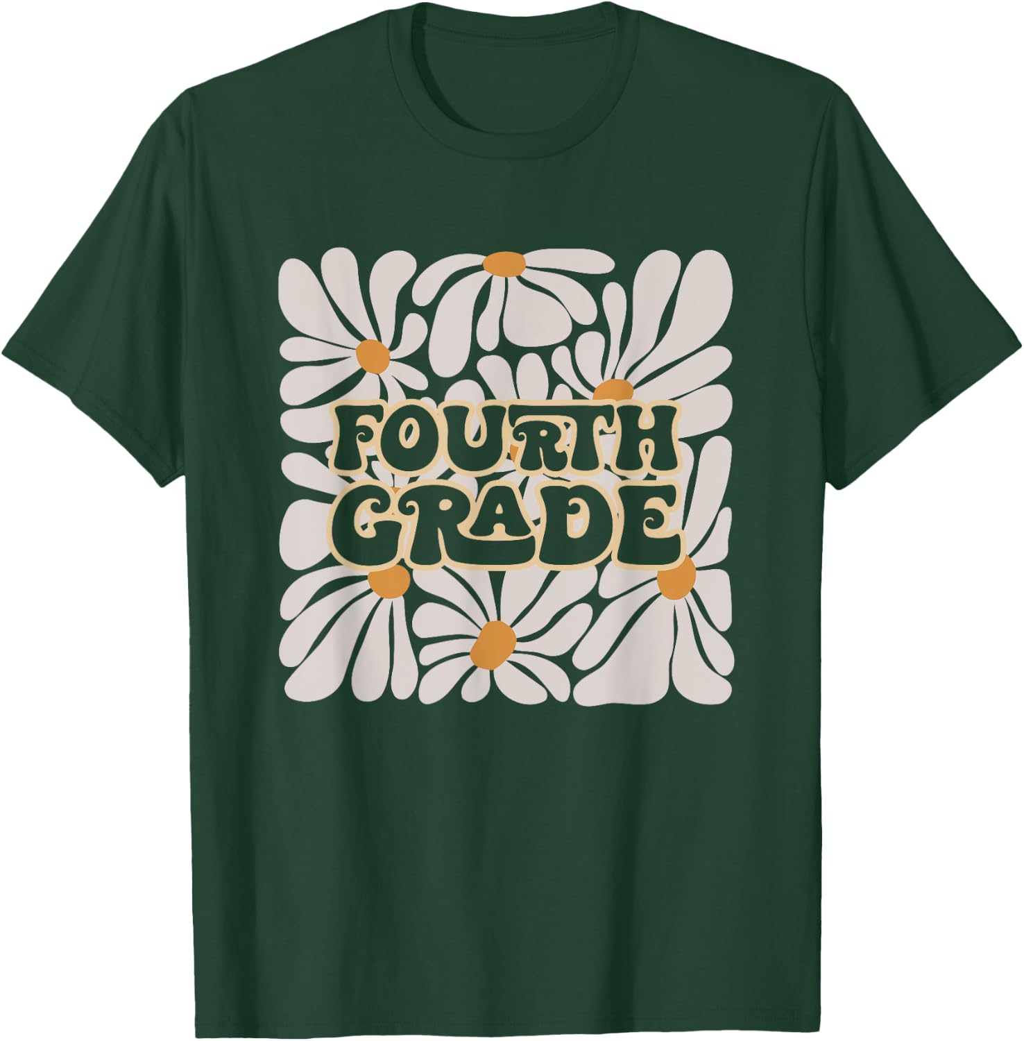 Retro Flower Power Squared Fourth 4th Grade Back To School T-Shirt - T-Shirt | Forest