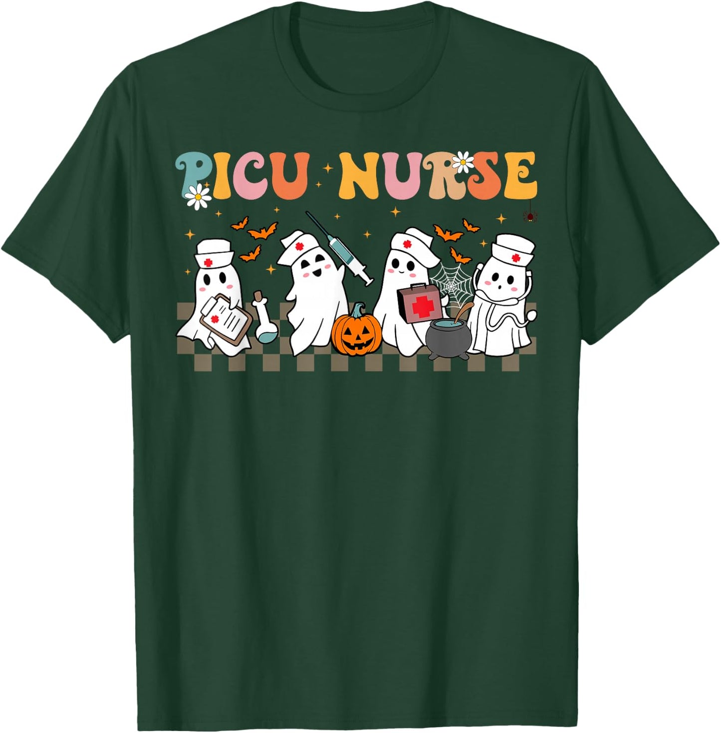 PICU Nurse Spooky Ghost Halloween Cute Nursing Costume T-Shirt - T-Shirt | Forest