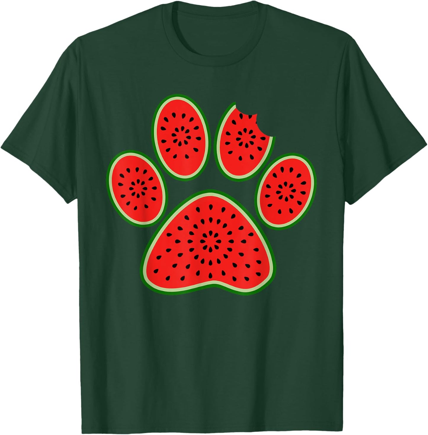 Cute Silhouette Of Dog Paw Watermelon Slice Summer Vacation T-Shirt - T-Shirt | Forest