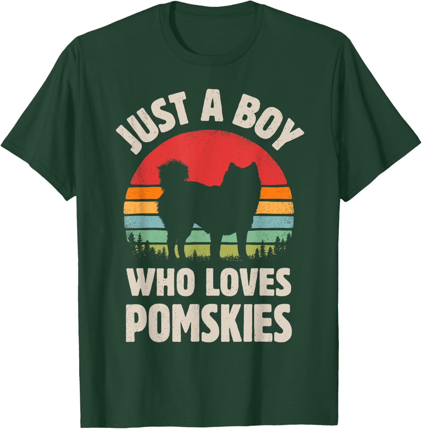 Pomsky Just A Boy Who Loves Pomskies Retro Vintage Sunset T-Shirt - T-Shirt | Forest