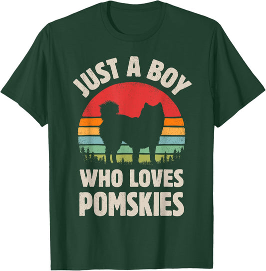 Pomsky Just A Boy Who Loves Pomskies Retro Vintage Sunset T-Shirt - T-Shirt | Forest
