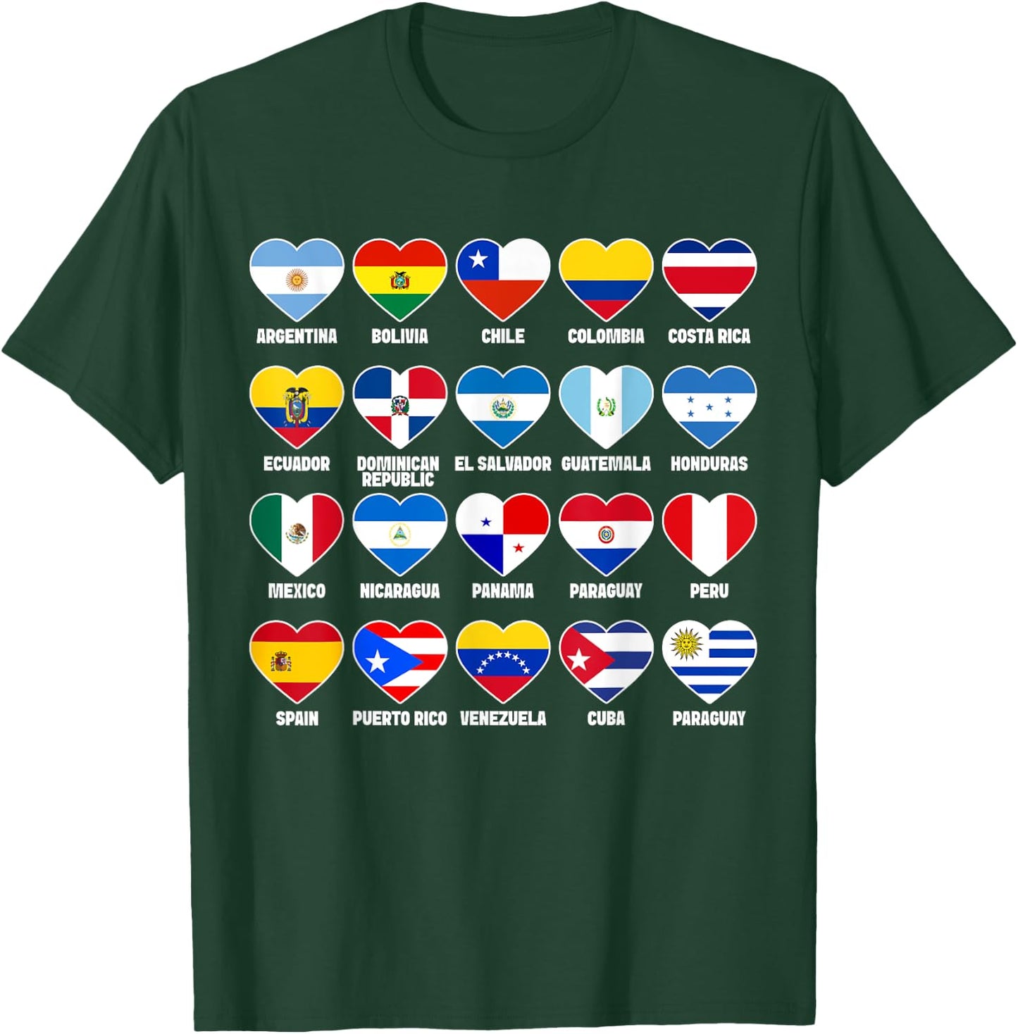 Hispanic Countries Flags Hearts Hispanic Heritage Month T-Shirt - T-Shirt | Forest