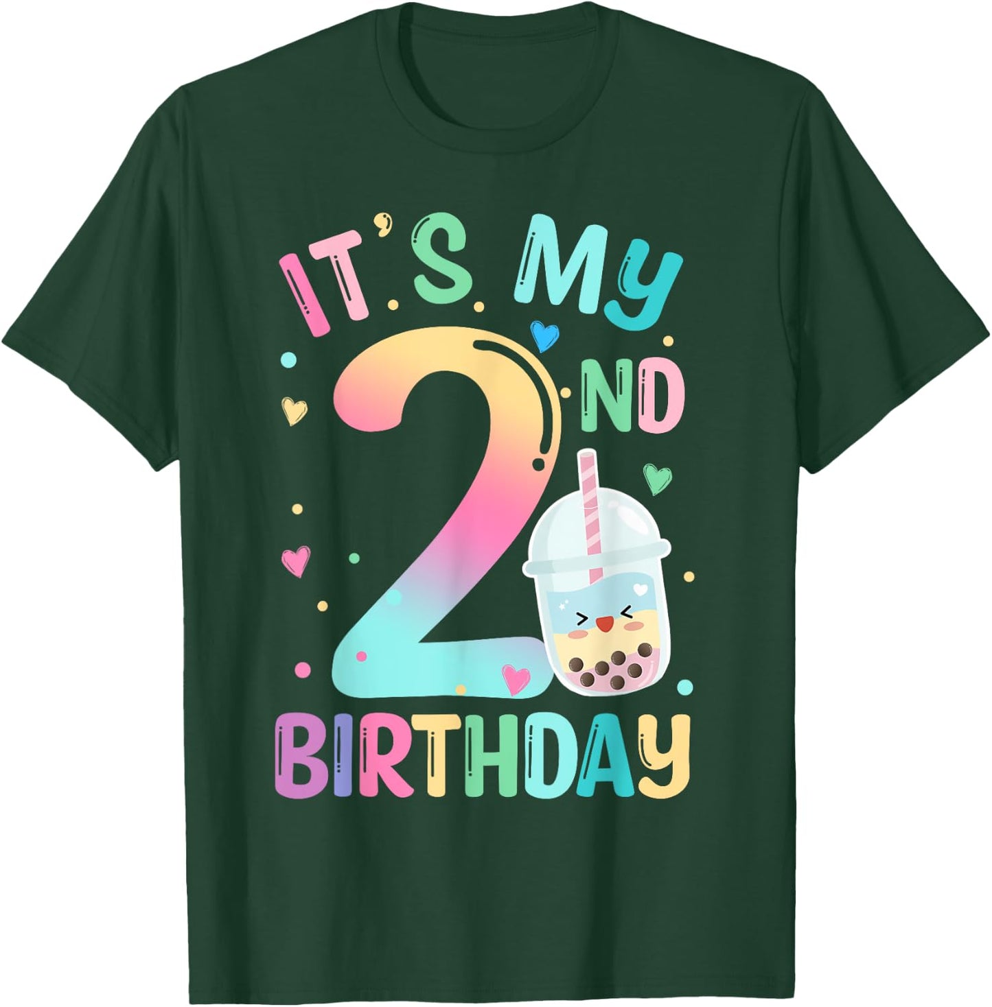 It's My 2nd Birthday Bubble Boba Tea Party 2 Year Old Girl T-Shirt - T-Shirt | Forest