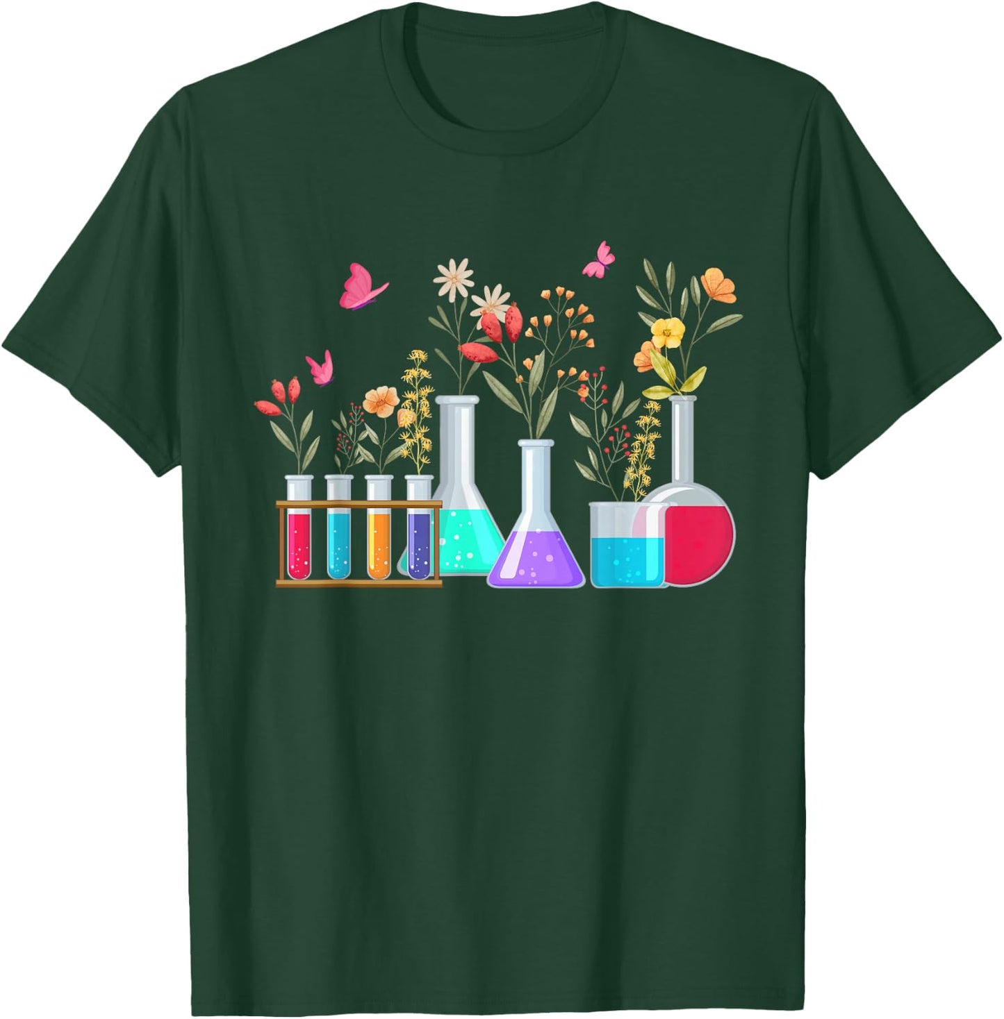 Floral Beakers Laboratory Butterfly Chemistry Science T-Shirt - T-Shirt | Forest