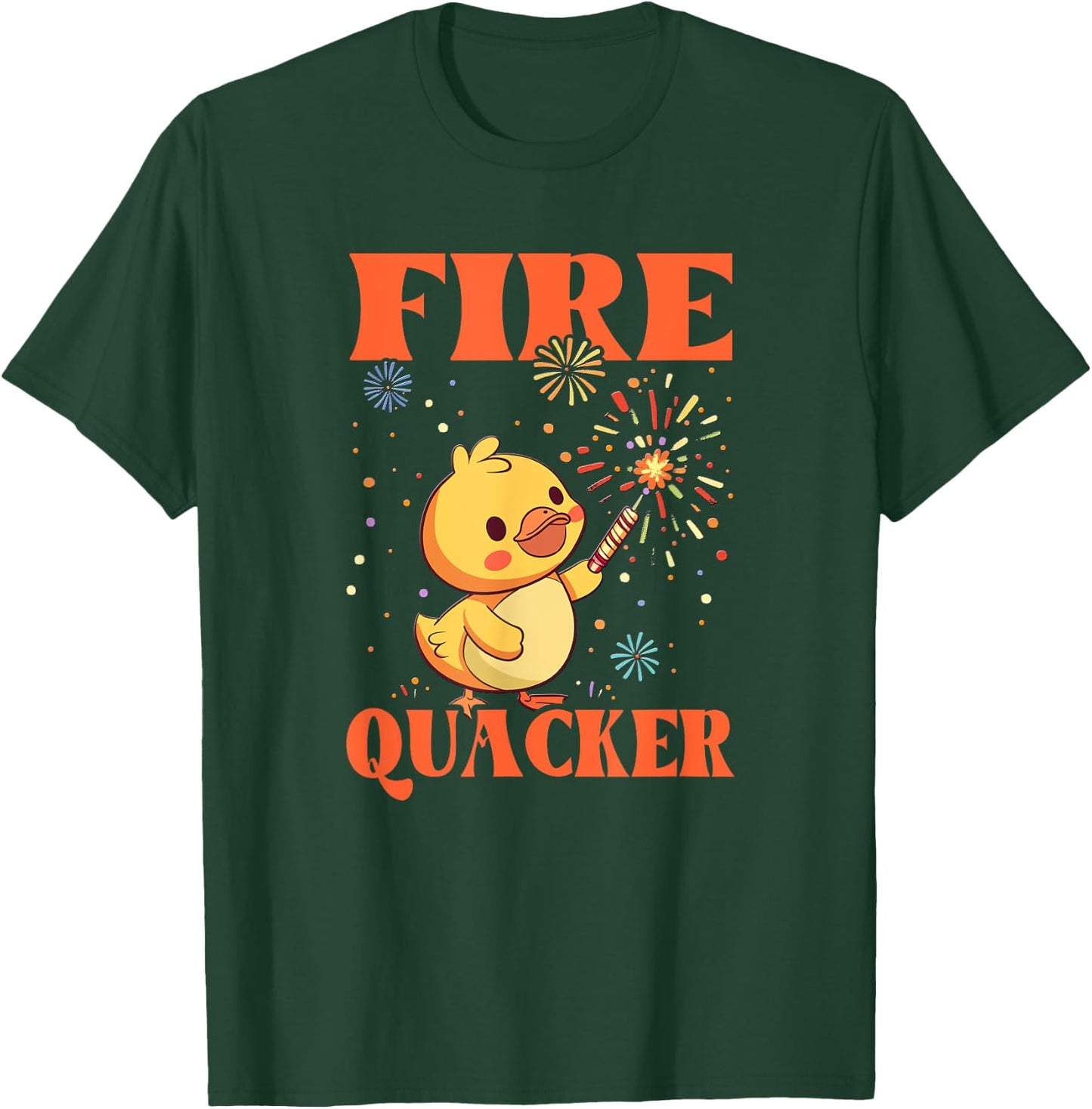 Funny Fireworks with Goose Duck - Fire Quacker T-Shirt - T-Shirt | Forest