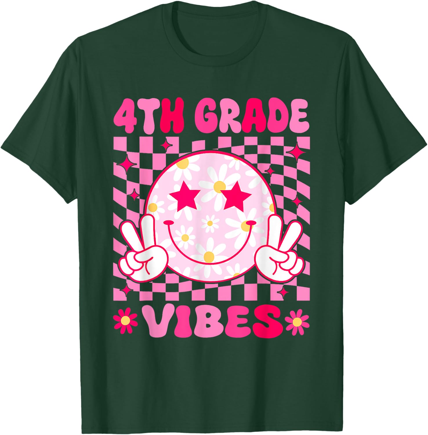 4th Grade Vibes Smile Face Fourth grade Girls Back to School T-Shirt - T-Shirt | Forest