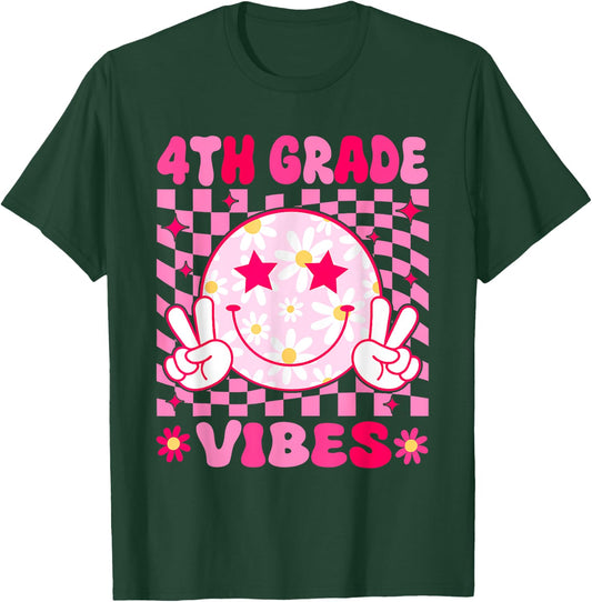 4th Grade Vibes Smile Face Fourth grade Girls Back to School T-Shirt - T-Shirt | Forest