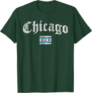 Retro Chicago Flag Souvenir Women Kids Men T-Shirt - T-Shirt | Forest
