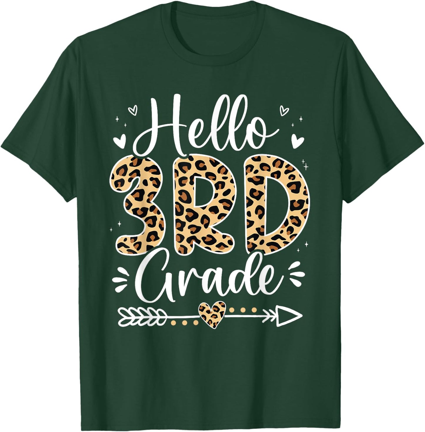 Hello 3rd Grade Leopard Teacher Student Back To School Girls T-Shirt - T-Shirt | Forest