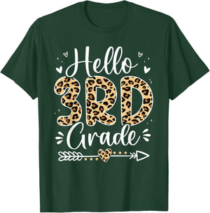 Hello 3rd Grade Leopard Teacher Student Back To School Girls T-Shirt - T-Shirt | Forest