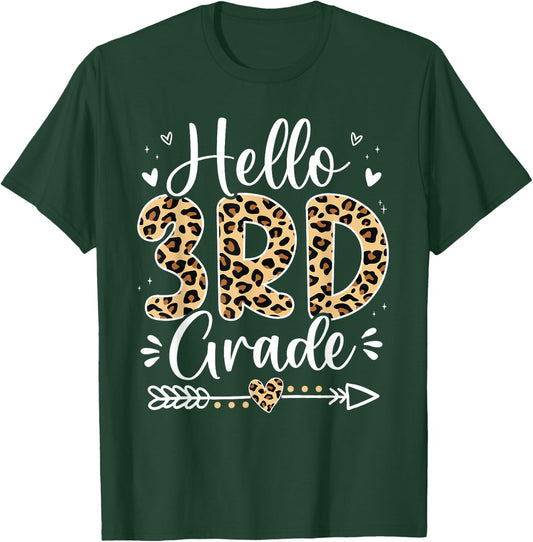Hello 3rd Grade Leopard Teacher Student Back To School Girls T-Shirt - T-Shirt | Forest