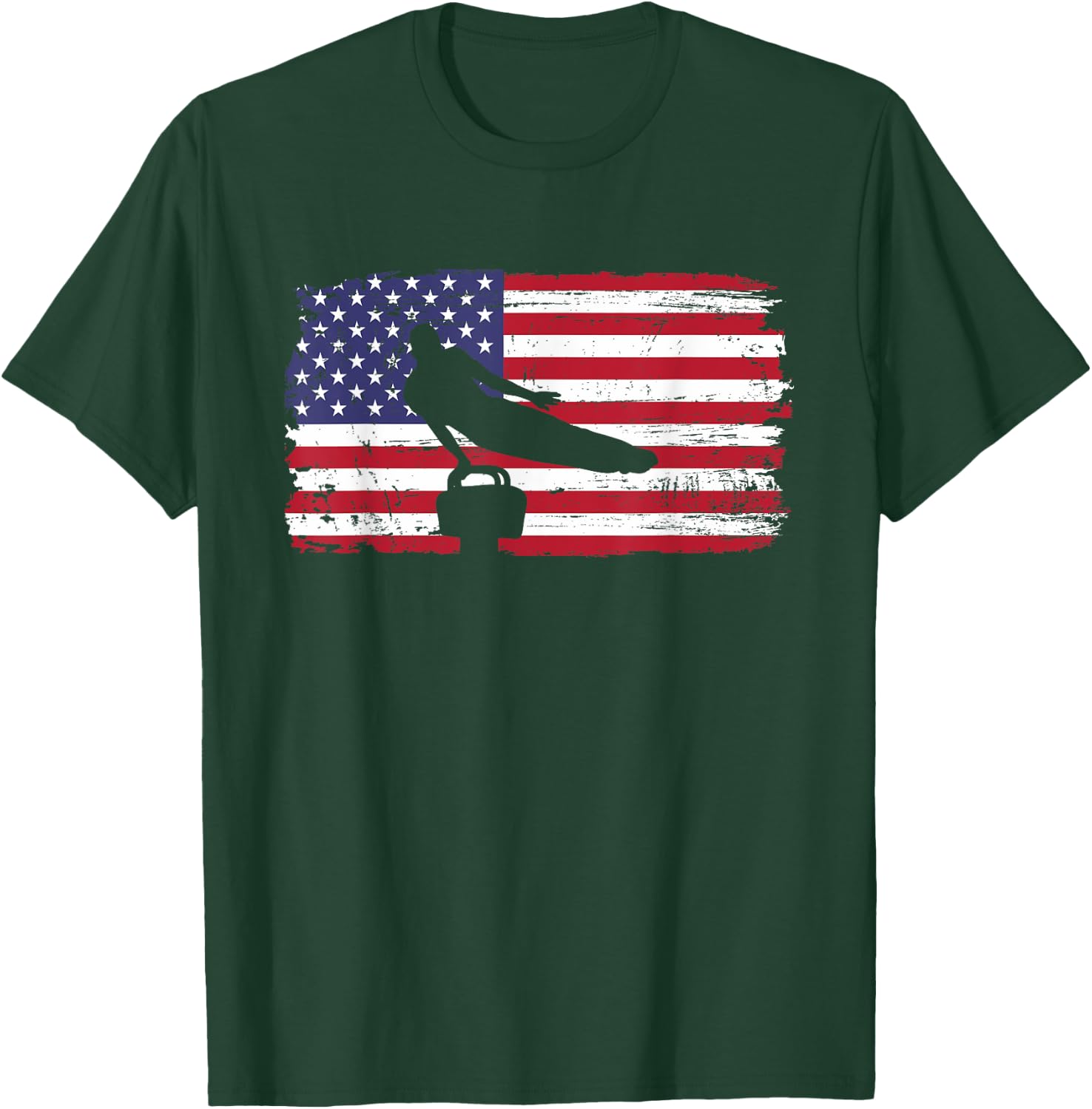 Gymnastics Pommel Horse Guy USA American Flag Sports Team T-Shirt - T-Shirt | Forest