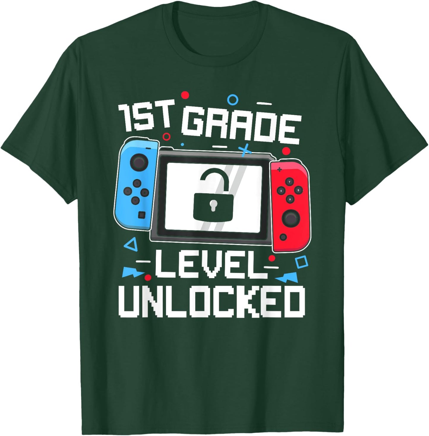 1st Grade Level Unlocked Video Game Back to School Boys T-Shirt - T-Shirt | Forest