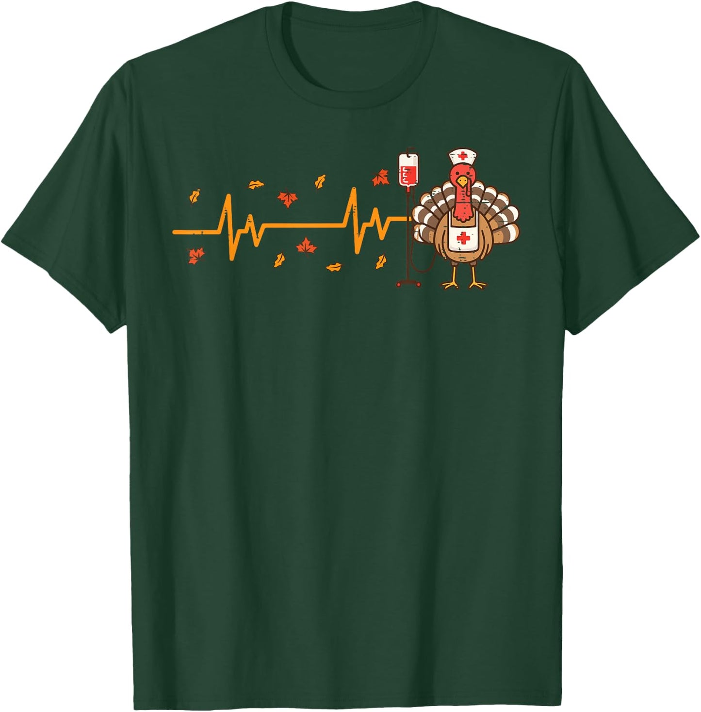 Thanksgiving Nurse Heartbeat Turkey Fall Scrub Top Women Men T-Shirt - T-Shirt | Forest