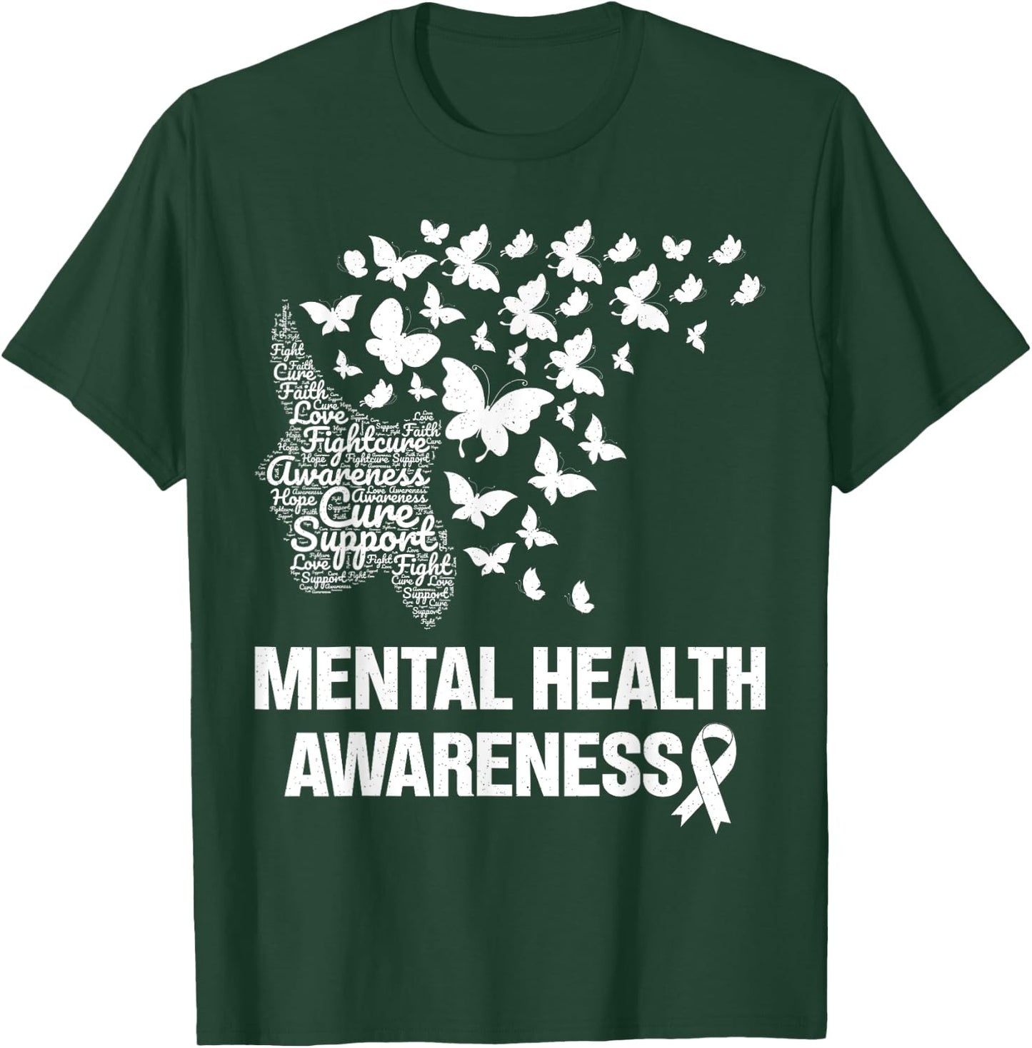 Mental Health Awareness Butterfly Girls Women Green T-Shirt - T-Shirt | Forest