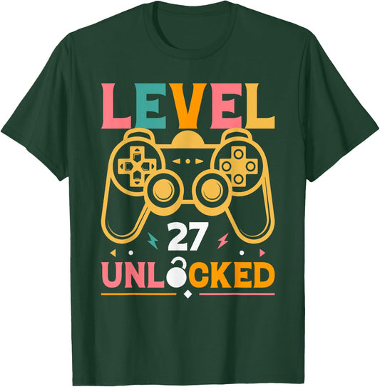 Level 27 Unlocked - 27th Birthday Gamer T-Shirt - T-Shirt | Forest
