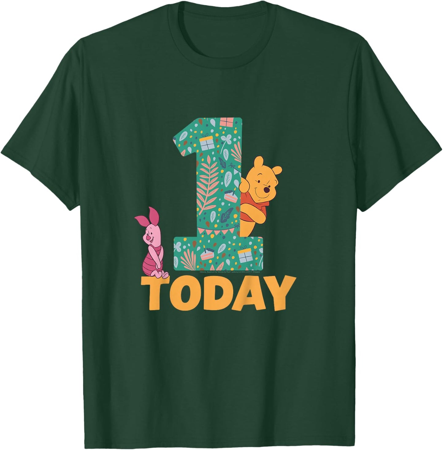 Disney Winnie the Pooh & Piglet Birthday 1 Year Old Today T-Shirt - T-Shirt | Forest