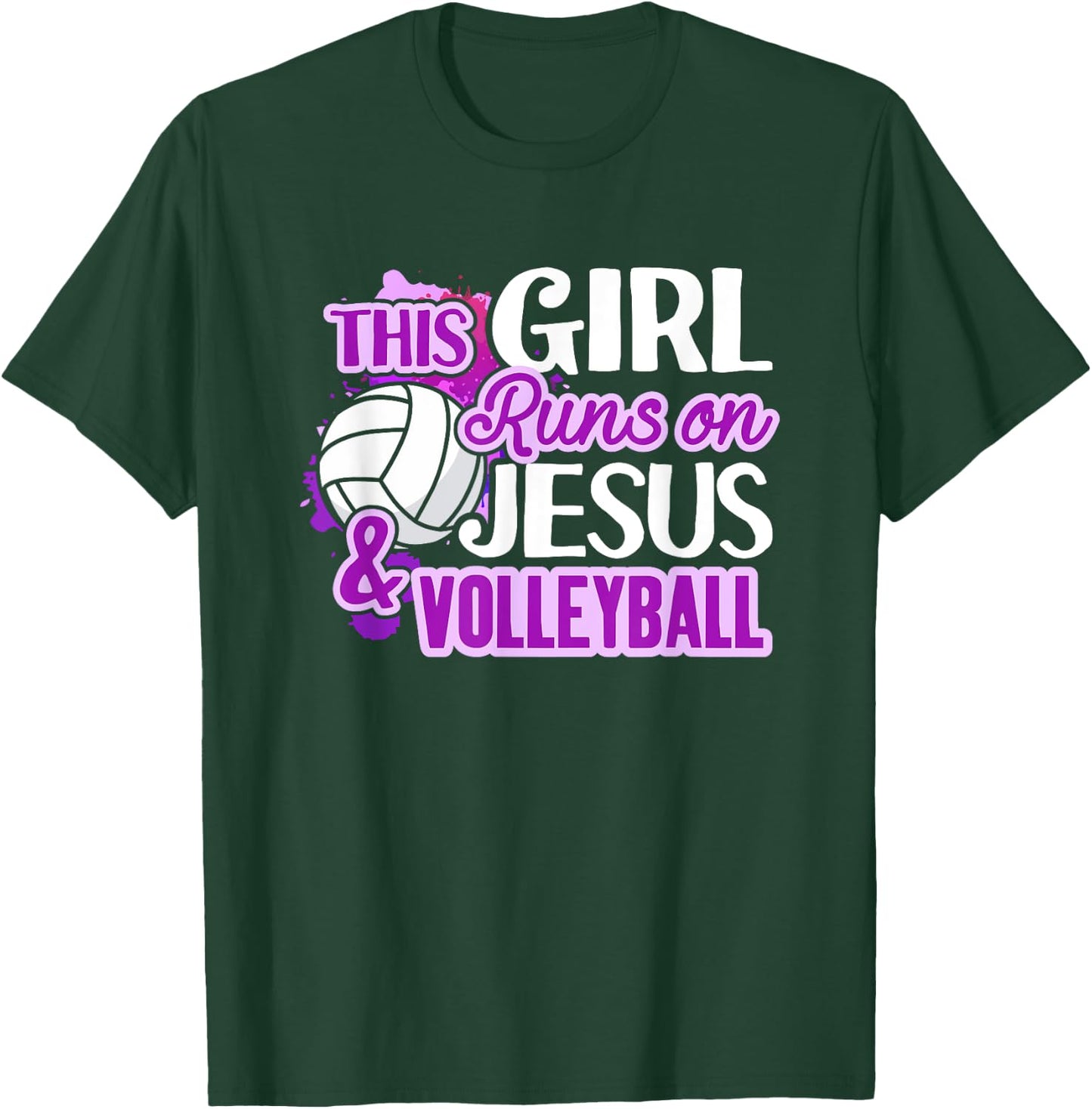 This Girl Runs On Jesus And Volleyball Christian Squad Gift T-Shirt - T-Shirt | Forest
