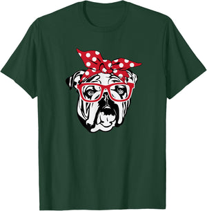 English Bulldog Face With Bow Cute Gift T-Shirt - T-Shirt | Forest