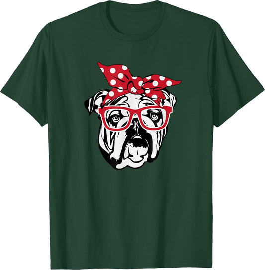 English Bulldog Face With Bow Cute Gift T-Shirt - T-Shirt | Forest