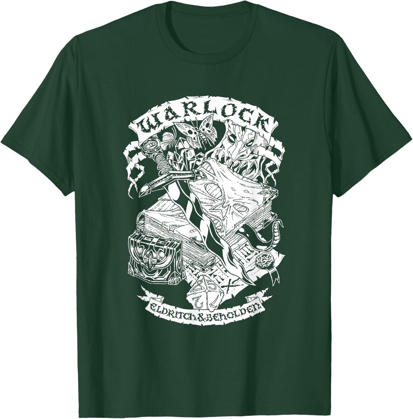 Games Sesh Fantasy RPG Warlock - -Adults, Black, Small, Short Sleeve, Regular Fit, Classic, Solid Colors: 100% Cotton T-Shirt - T-Shirt | Forest