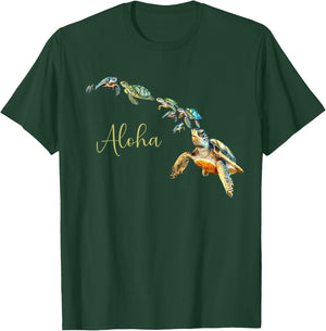 Hawaiian Island Chain Cute Giant Honu Sea Turtle Mahalo T-Shirt - T-Shirt | Forest