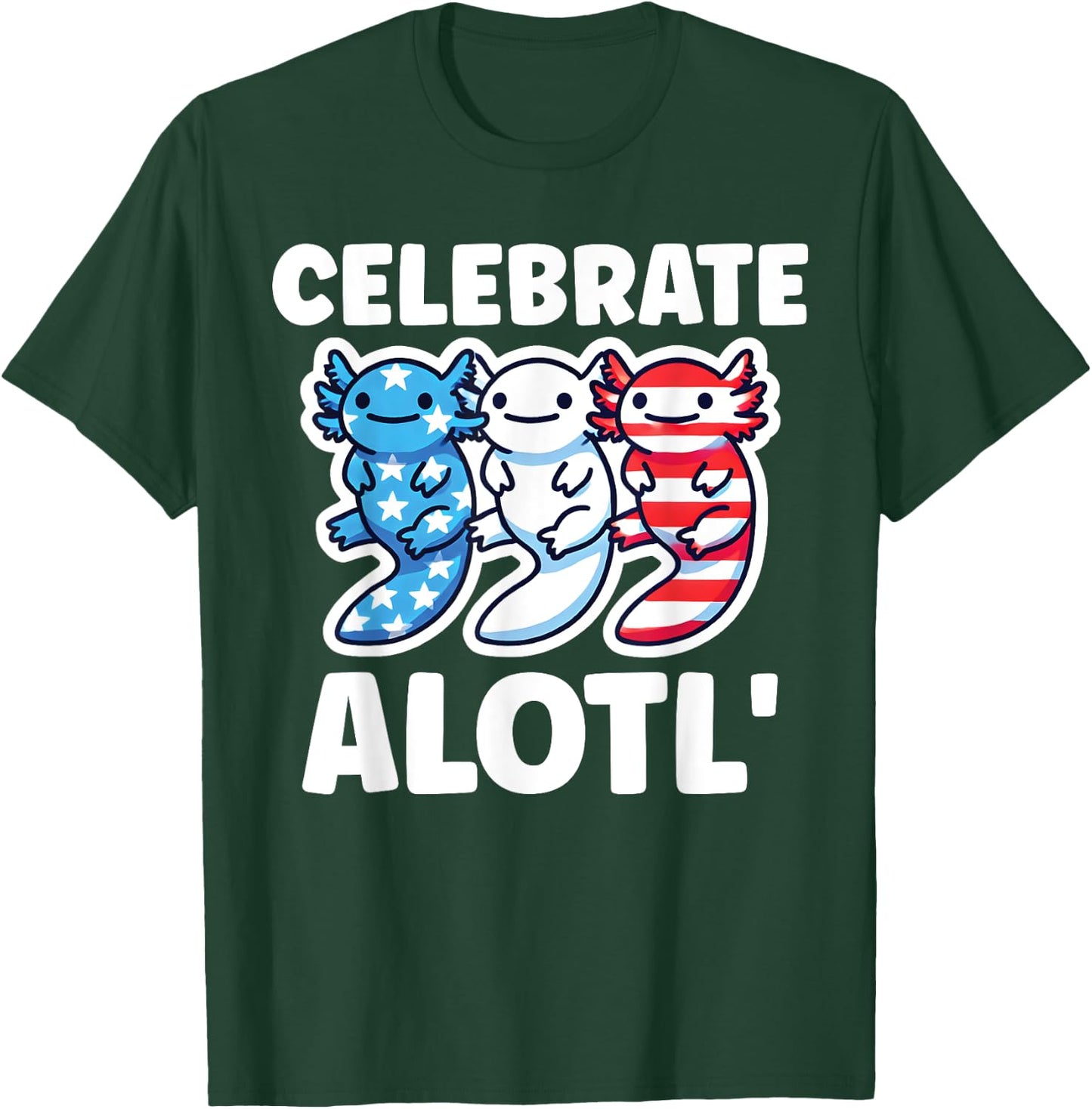 Cute American Axolotls 4th of July Red White Blue Axolotl T-Shirt - T-Shirt | Forest