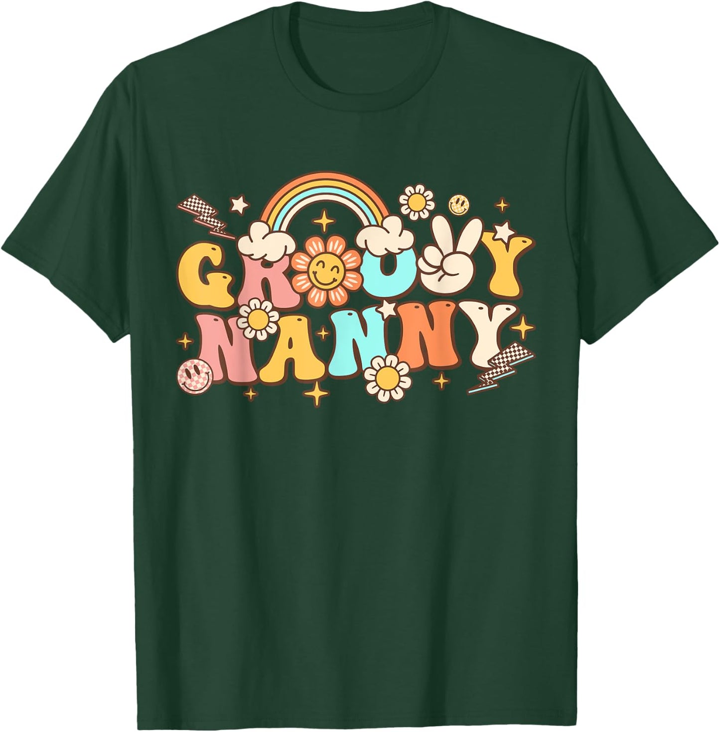 Retro Groovy Nanny Cute Hippie 70s Themed Birthday Party T-Shirt - T-Shirt | Forest