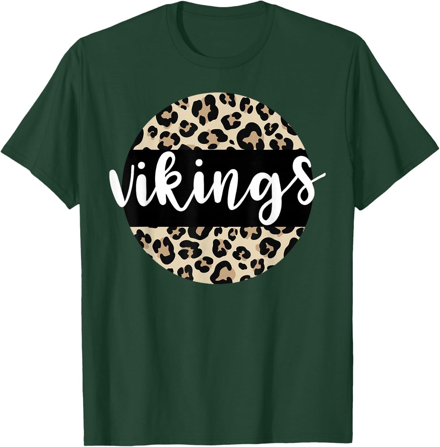 Leopard Print Vikings Team Mascot School Spirit Game Night T-Shirt - T-Shirt | Forest