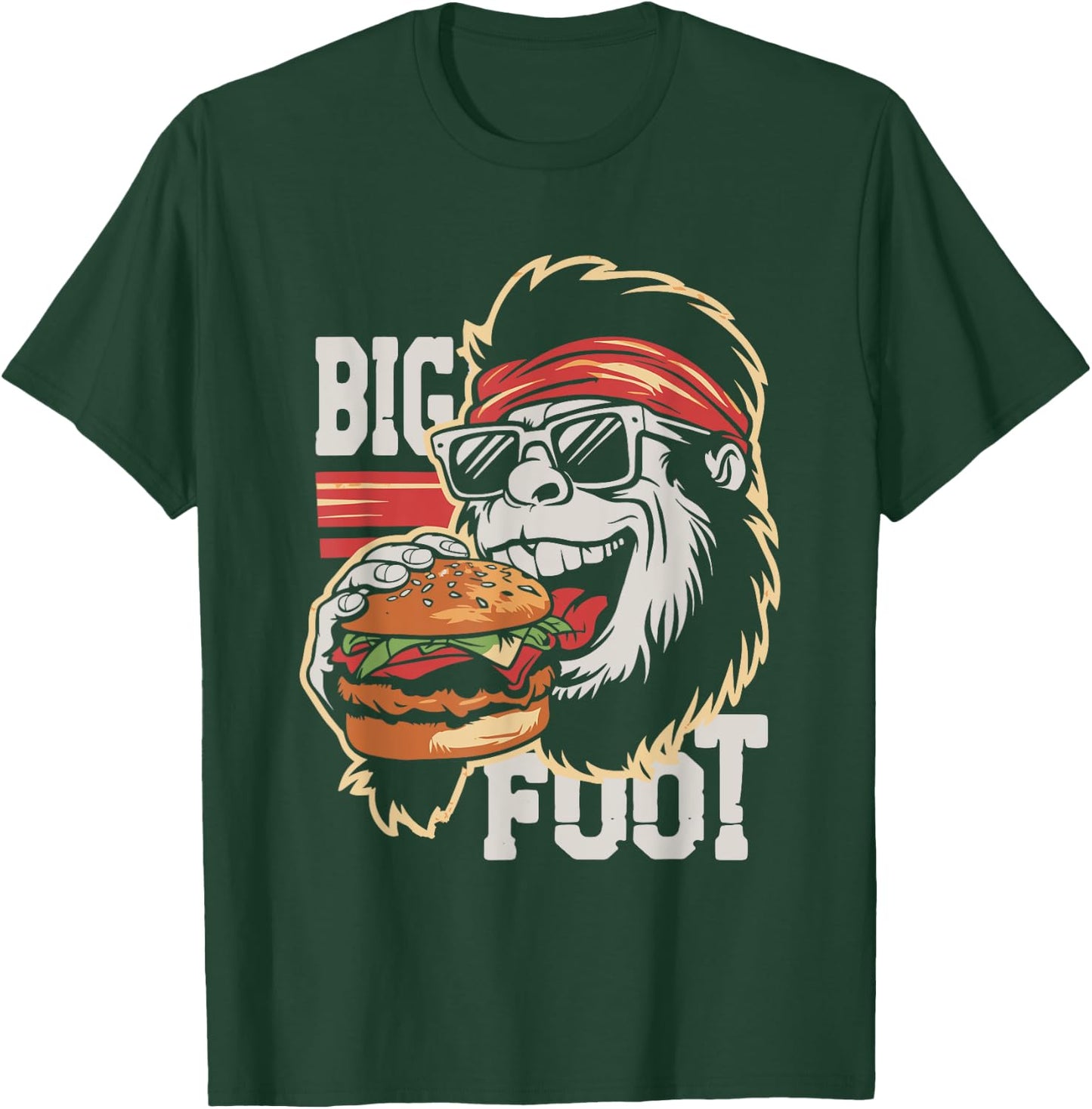 Bigfoot Eating Burger - Funny Hamburger Sasquatch Lover T-Shirt - T-Shirt | Forest