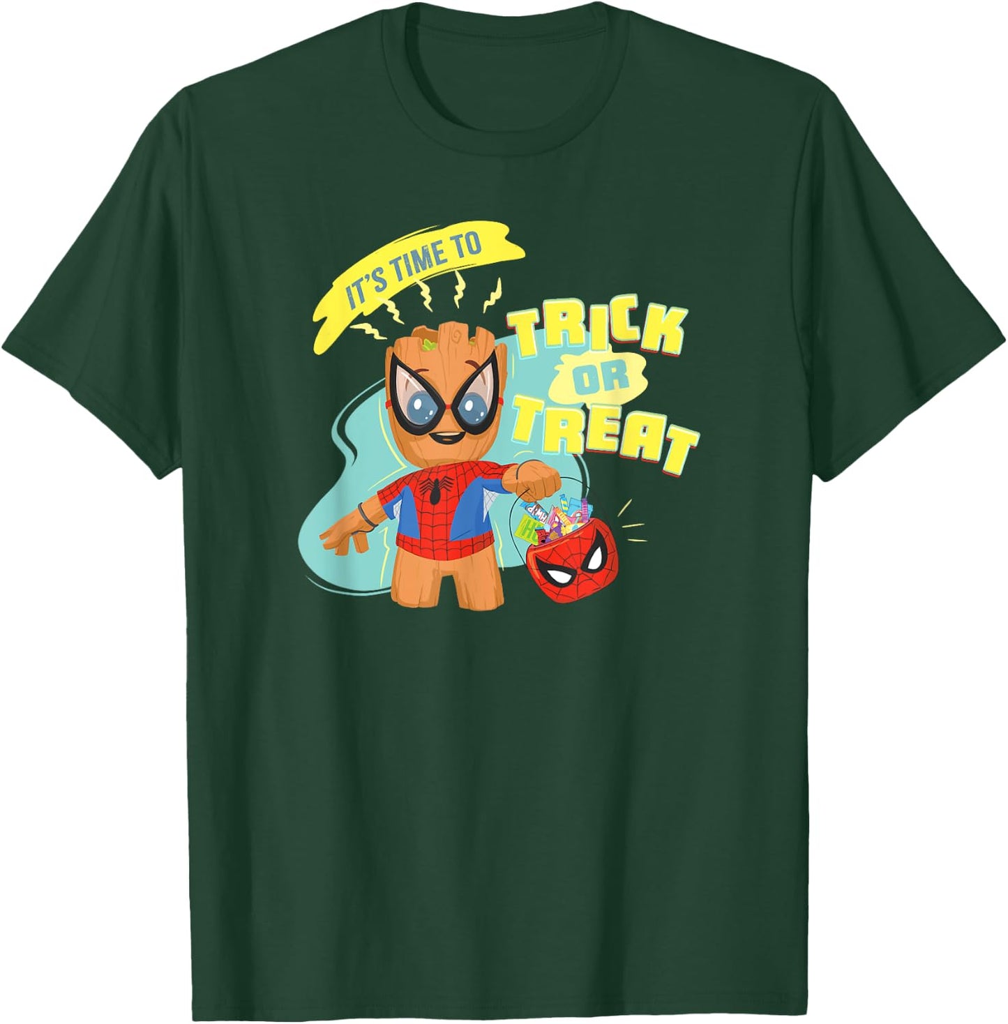 Marvel Groot in Spider-Man Costume Trick or Treat Halloween T-Shirt - T-Shirt | Forest