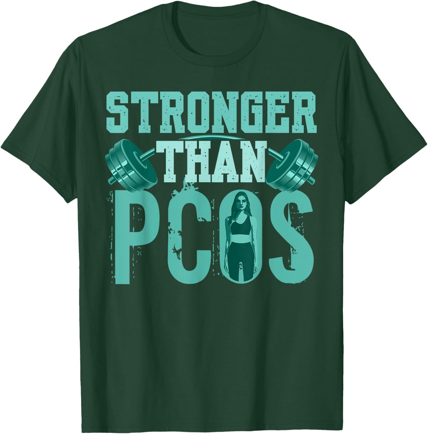 Stronger Than PCOS Awareness Fitness Workout PCOS Warrior T-Shirt - T-Shirt | Forest