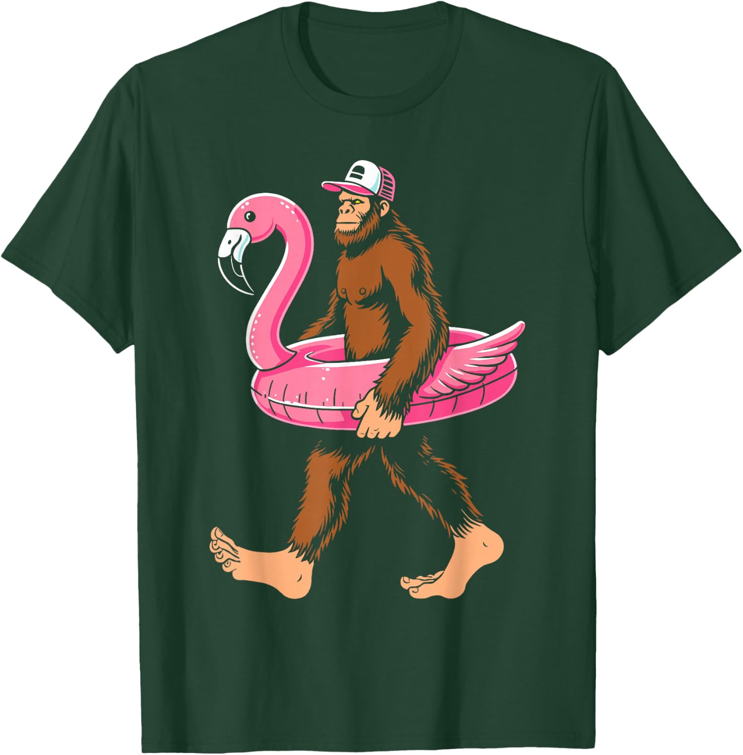 Pool party bigfoot flamingo float sasquatch pink float women T-Shirt - T-Shirt | Forest
