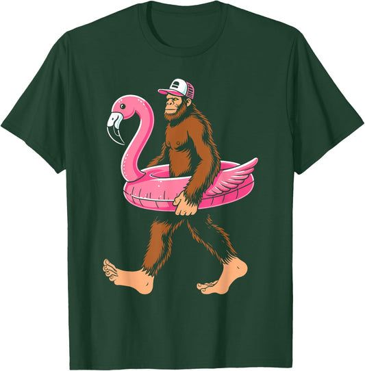 Pool party bigfoot flamingo float sasquatch pink float women T-Shirt - T-Shirt | Forest