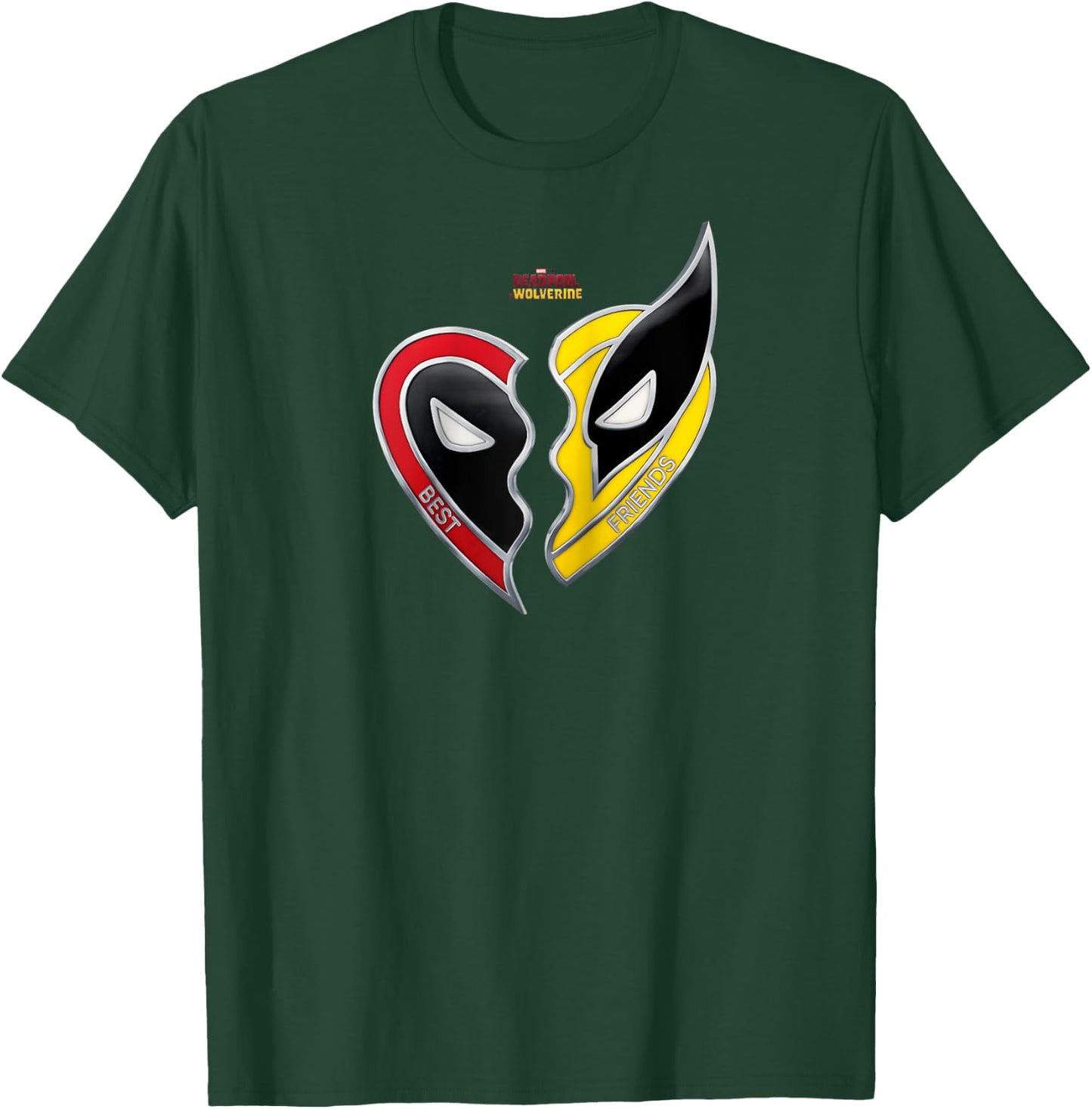 Marvel Deadpool & Wolverine Split Heart Best Friends Logo Raglan Baseball T-Shirt - T-Shirt | Forest