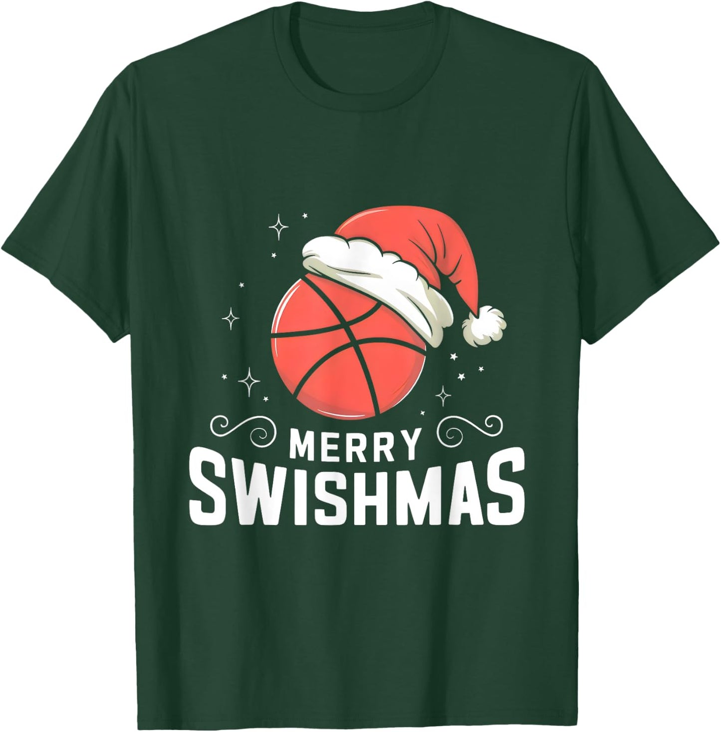 Funny Merry Swishmas Ugly Christmas Basketball Player Xmas T-Shirt - T-Shirt | Forest