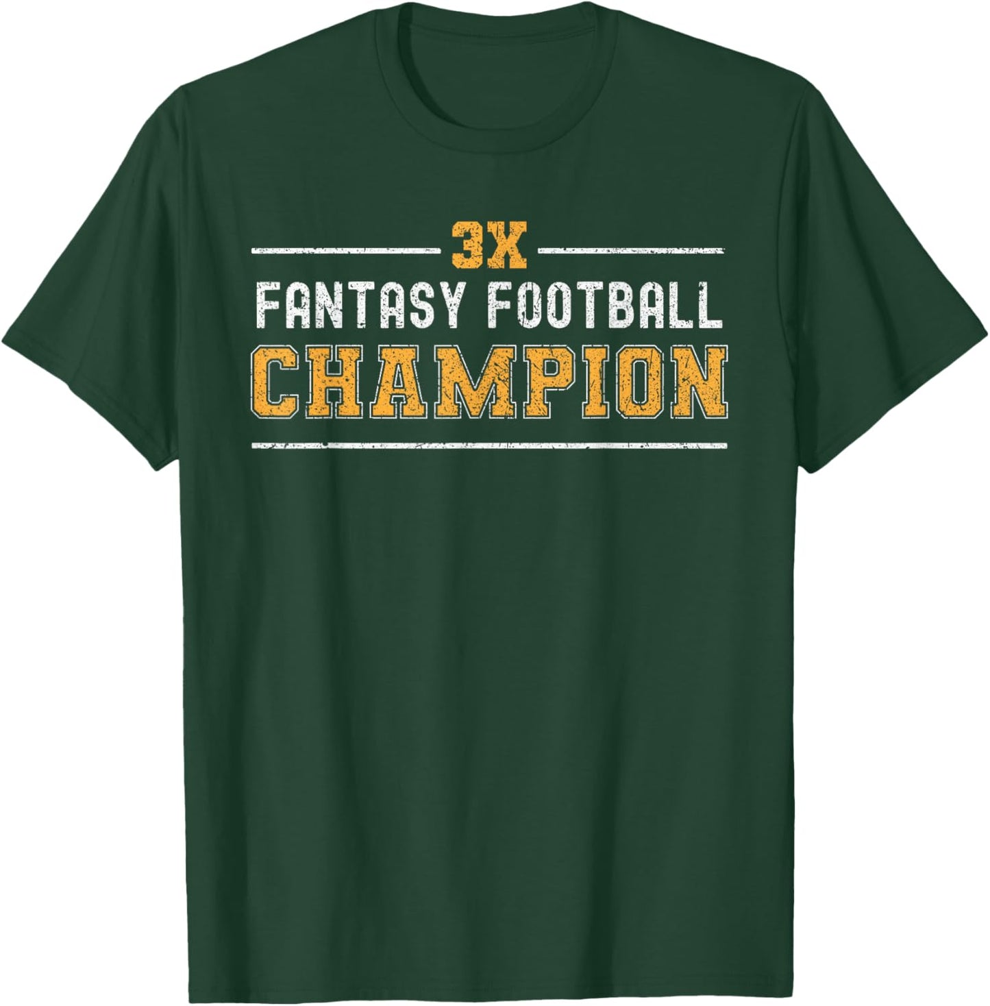 3 Time Fantasy League Champ Winner Fantasy Football Champion T-Shirt - T-Shirt | Forest